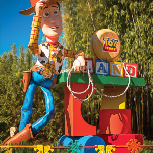 Woody guarding the entrance to Toy Story Land in Hollywood Studios