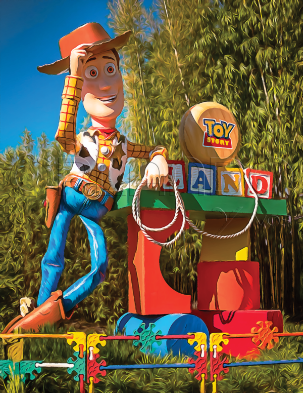 Woody guarding the entrance to Toy Story Land in Hollywood Studios