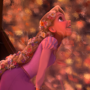 Rapunzel gazes at floating sky lanterns celebrating her birth