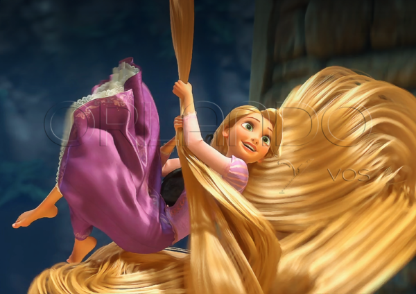 Rapunzel swinging on her golden hair