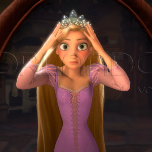 Rapunzel tries on her royal crown