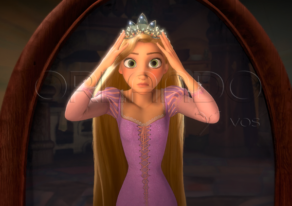 Rapunzel tries on her royal crown