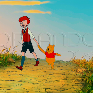 Christopher Robin strolling with his great friend Winnie the Pooh