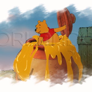 Winnie the Pooh enjoying lunch and honey bathing