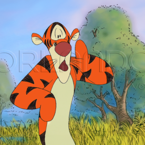 Tigger surprised looking for Winnie the Pooh.