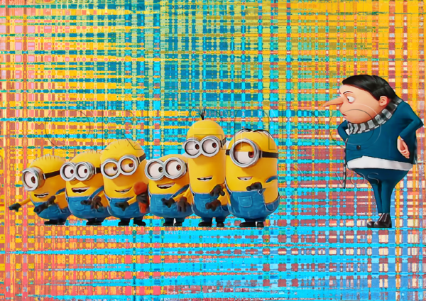 Felonius Gru training Bob, Stuart, Kevin and other Minions