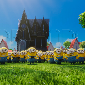 Army of Minions formed in front of Felonius Gru's house