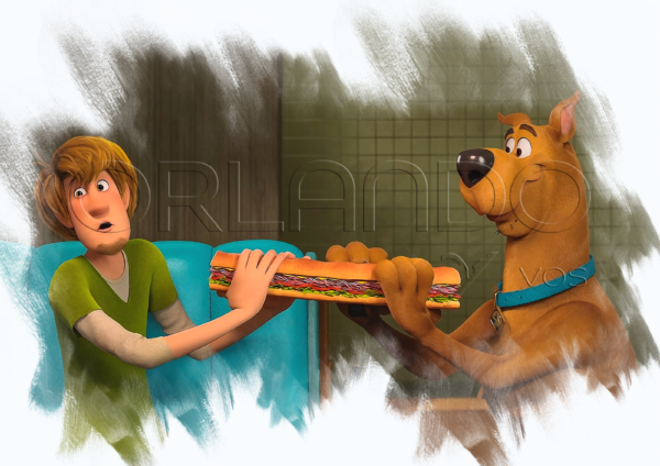 Shaggy and Scooby sharing a giant, delicious sandwich