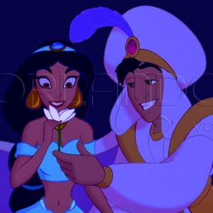 Aladdin gives a flower as a gift to the lovely Jasmine