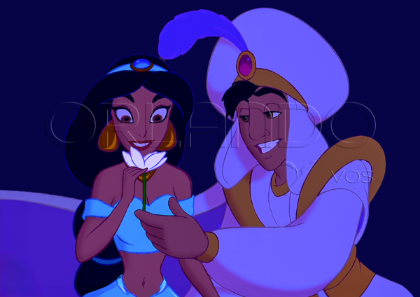 Aladdin gives a flower as a gift to the lovely Jasmine