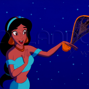 Jasmine greets Aladdin's magic carpet