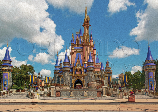 Panoramic view of Cinderella Castle at Magic Kingdom