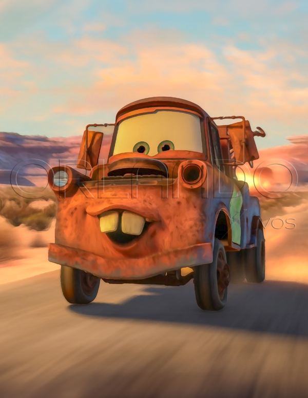 This hilarious digital artwork captures Tow Mater in all his glory, showing off his tricked-out supercharger.