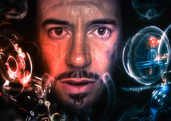 Tony Stark suited up as Iron Man. This detailed digital artwork injects a touch of superhero flair into your office.