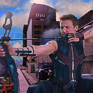 Own the fight! This dynamic digital art captures Hawkeye's relentless assault on his enemies.