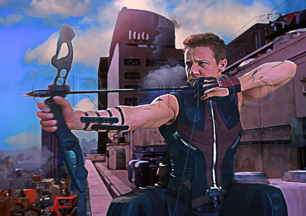 Own the fight! This dynamic digital art captures Hawkeye's relentless assault on his enemies.