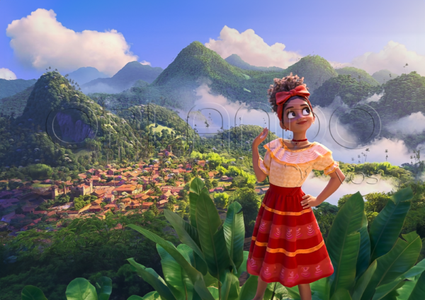 Dolores Madrigal and the beautiful view of the town next to her house. Bring the magic of Encanto to your home.