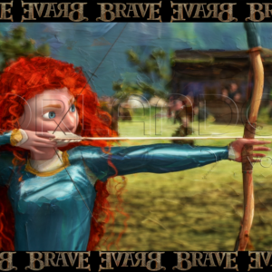 Princess Merida shooting an arrow with her magic aim