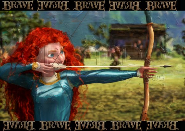 Princess Merida shooting an arrow with her magic aim