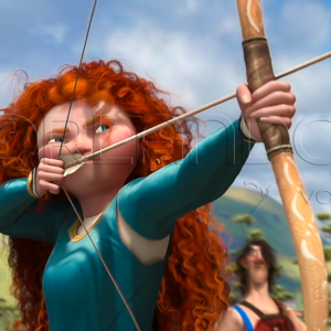 Princess Merida shooting an arrow demonstrating her expertise