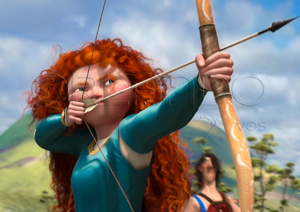 Princess Merida shooting an arrow demonstrating her expertise