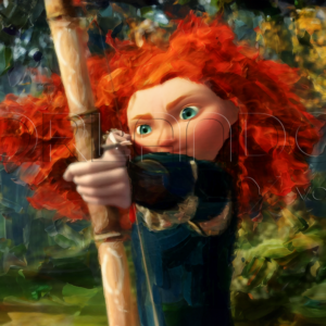 Princess Merida shooting an arrow with her excellent precision