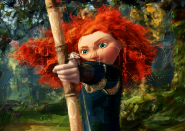 Princess Merida shooting an arrow with her excellent precision