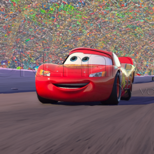 Lightning McQueen leading the race for the Piston Cup