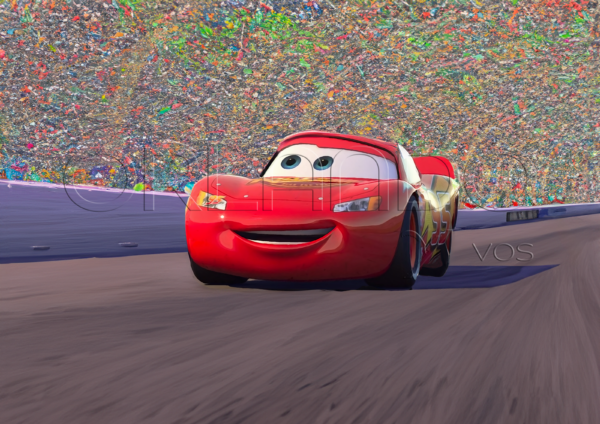 Lightning McQueen leading the race for the Piston Cup