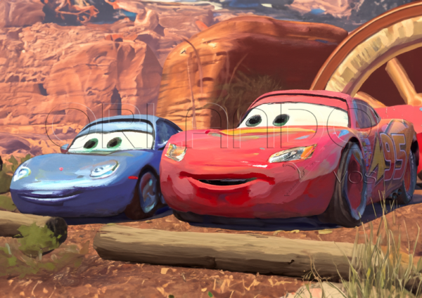 Sally Carrera shows Lightning McQueen a spectacular view of Radiator Springs