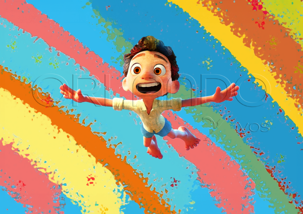 Luca jumping over a vibrant palette of colors. Ideal for your childs room, play room, living room and other places.