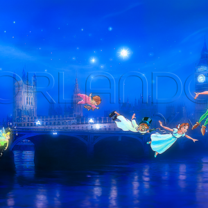 Classic Poster of Peter Pan, Tinker Bell, Wendy and her siblings flying over London