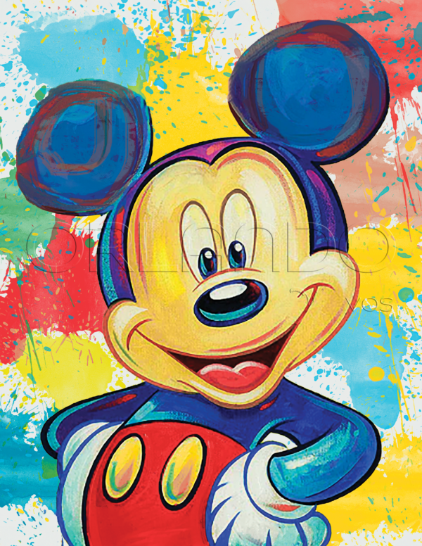 Mickey Mouse on a colorful watercolor background