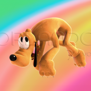 Pluto sneaks away into a colorful digitally painted rainbow. A magical decoration for your little ones' room.