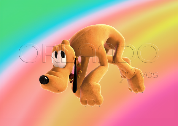 Pluto sneaks away into a colorful digitally painted rainbow. A magical decoration for your little ones' room.