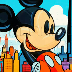 Mickey Mouse enjoys a walk through the vibrant streets of New York