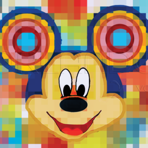 Add a pop of color to your home or office with this eye-catching pixelated painting of Mickey Mouse