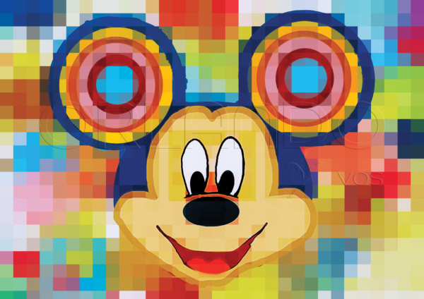 Add a pop of color to your home or office with this eye-catching pixelated painting of Mickey Mouse