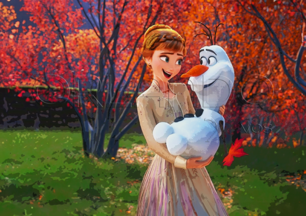 Anna carrying Olaf like a baby. Decorate your little ones' room with our vibrant collection. Bring the magic of Frozen home.