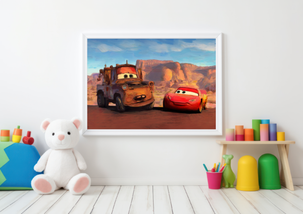 Digitally oil painted poster of Lightning Mc Queen and Tow Mater. Ideal for your little ones room.