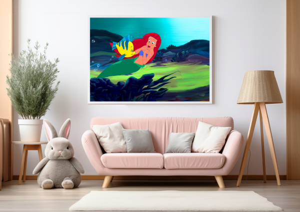 Ariel chats with Flounder surrounded by the wonders of her undersea world. Perfect for bringing magic to your child's room.