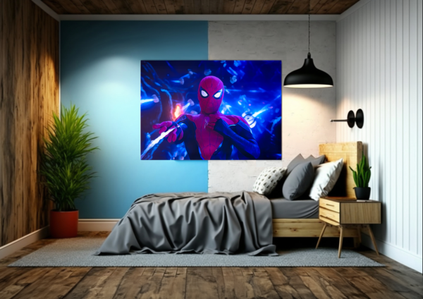 Spider-Man defending the city. This digital artwork is the perfect addition to your office, or anywhere you need a touch of heroism.