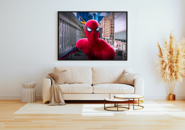 Spider-Man keeping a watchful eye over the city. This digital artwork is perfect for your office or anywhere you need a touch of heroism.