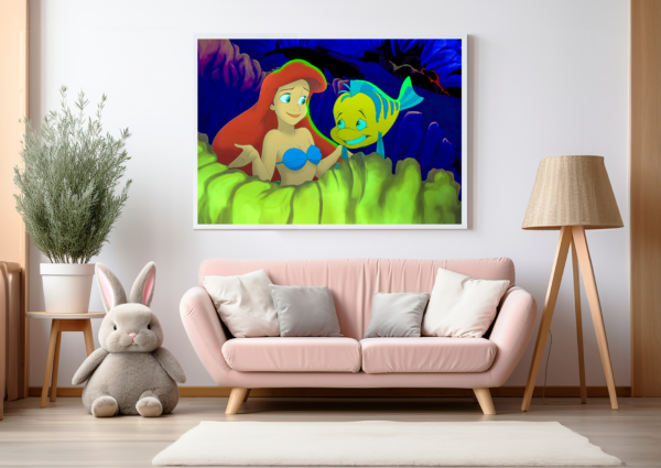 Ariel talking to Flounder in her beautiful habitat. Ideal to decorate magically for your little ones room.