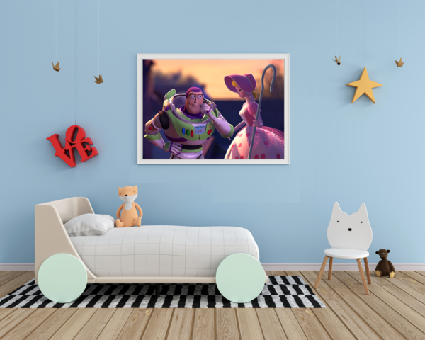 Buzz Lightyear talking to Bo Peep. Decorate your little ones' room with our vibrant collection. Bring the magic home.